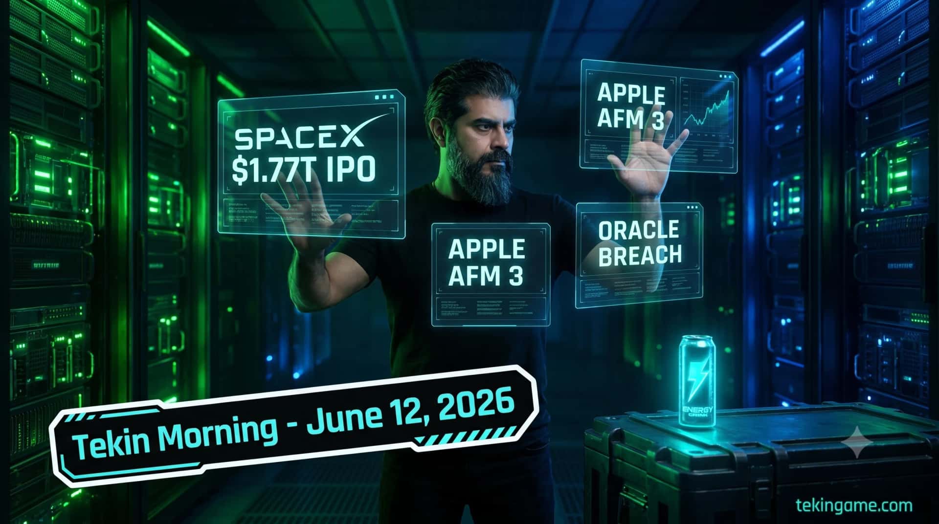 🌅 تيكن مورنينج 12 يونيو 2026: اكتتاب SpaceX التاريخي، ذكاء Apple AFM، واختراق Oracle